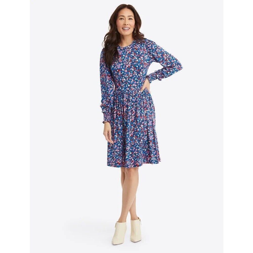 Draper James Blue Floral Long Sleeve Knee Dress